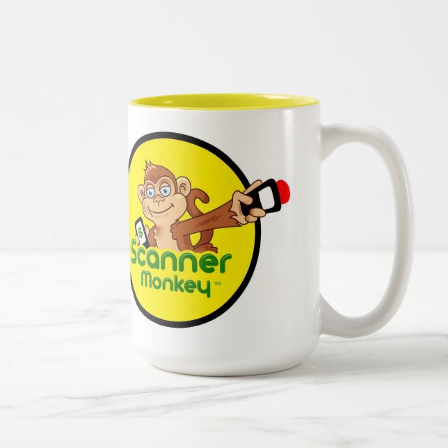 Scanner Monkey Coffee Mug 15 oz - White & Yellow (Right)