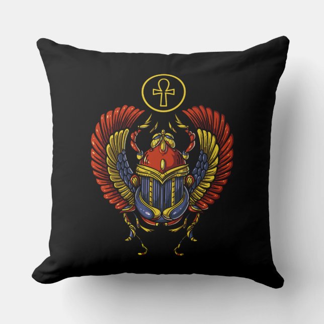 Scarab Ankh Egyptian Eye Of Horus Ancient Symbol Cushion (Front)