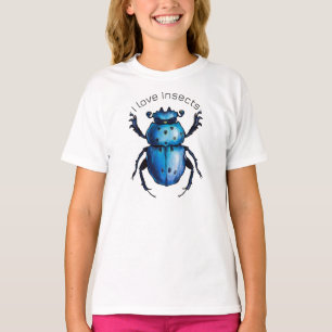 Scarab Beetle Art Blue Entomology Insect Love T-Shirt