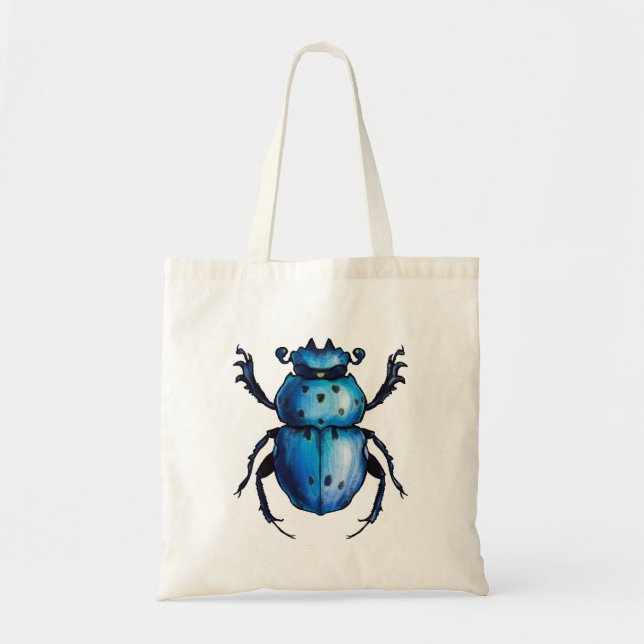Scarab Beetle Art Blue Insect Entomology Tote Bag (Front)
