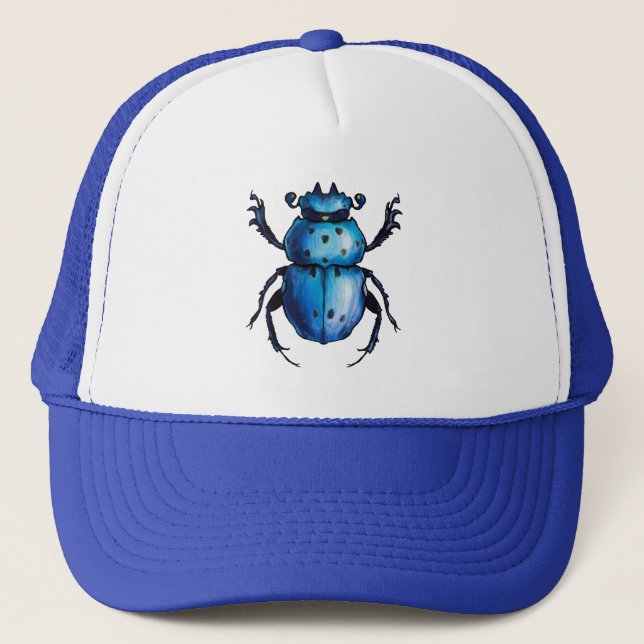 Scarab Beetle Art Blue Insect Entomology Trucker Hat (Front)