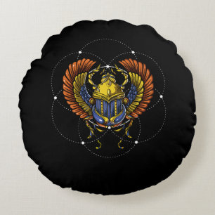 Scarab Beetle Egyptian Symbol Sacred Geometry Round Cushion