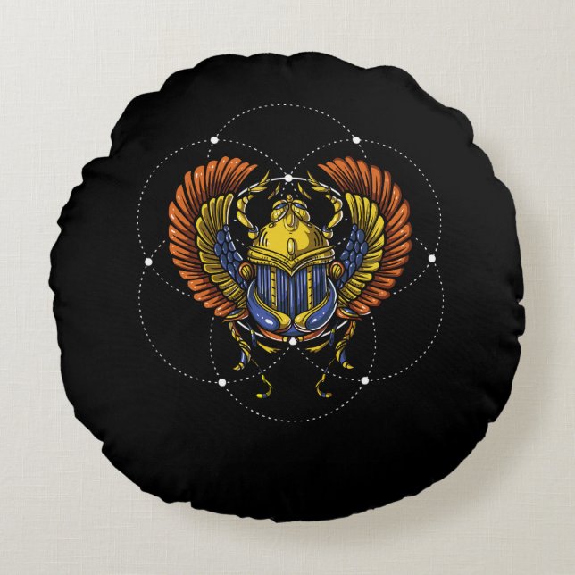 Scarab Beetle Egyptian Symbol Sacred Geometry Round Cushion (Front)
