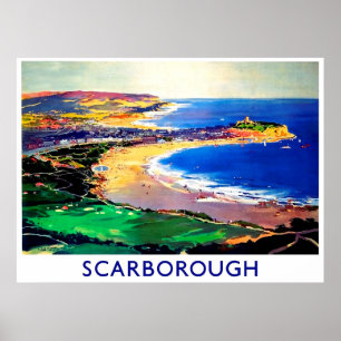 Scarborough beach, England, vintage travel Poster