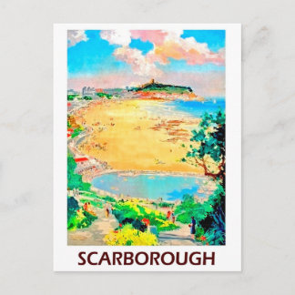 Scarborough beach, landscape, vintage travel postcard