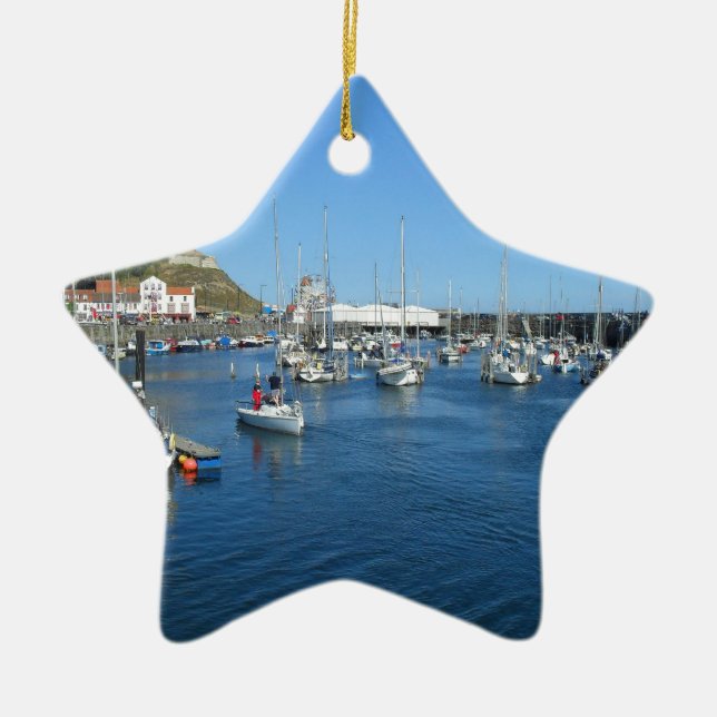 Scarborough harbour ceramic tree decoration (Front)
