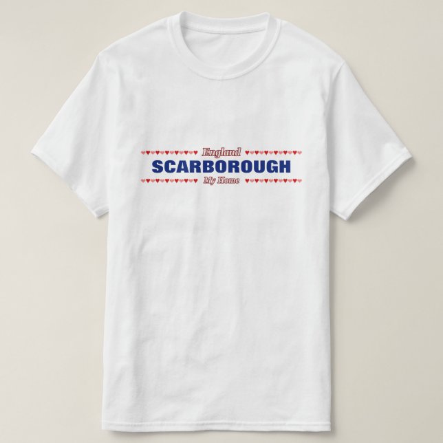 SCARBOROUGH - My Home - England; Red & Pink Hearts T-Shirt (Design Front)