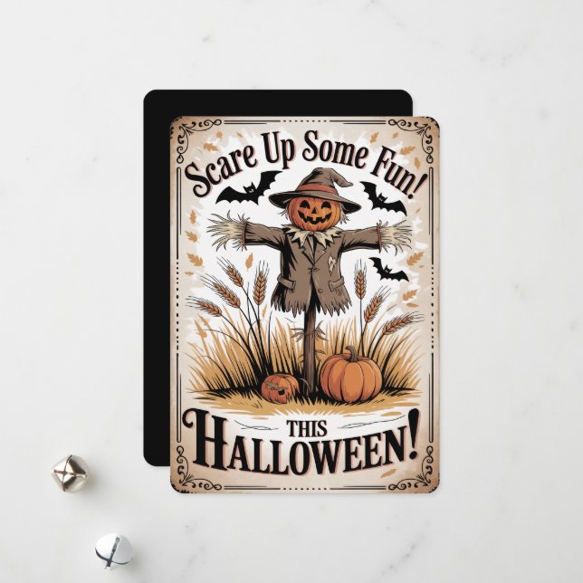 "Scare Up Some Fun This Halloween!" Scarecrow Holiday Card (Front/Back In Situ)