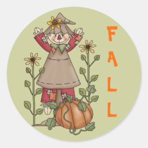Scarecrow 1 Pumpkin Fall Sunflowers Classic Round Sticker