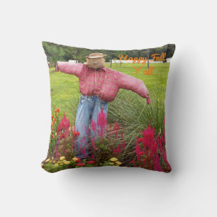 Scarecrow and fall flowers at Bok Tower Gardens FL Cushion