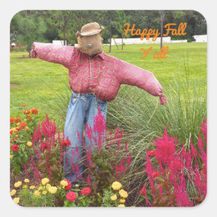 Scarecrow and Fall Flowers at Bok Tower Gardens FL Square Sticker