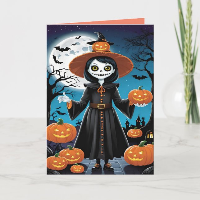 Scarecrow and pumpkin Halloween Card  (Front)