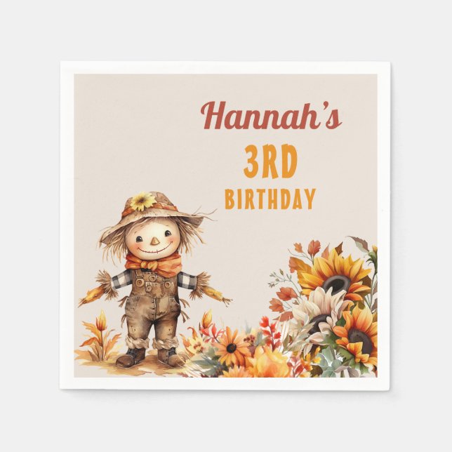 Scarecrow and Sunflower Fall Birthday Napkin (Front)