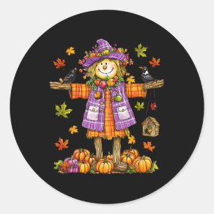 Scarecrow Autumn Fall Season Pumpkin Thanksgiving Classic Round Sticker