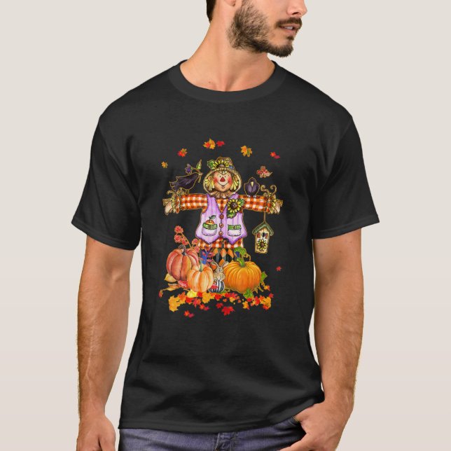 Scarecrow Autumn Hello Fall Pumpkin Thanksgiving H T-Shirt (Front)