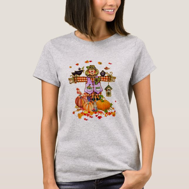 Scarecrow Autumn Hello Fall Pumpkin Thanksgiving T-Shirt (Front)