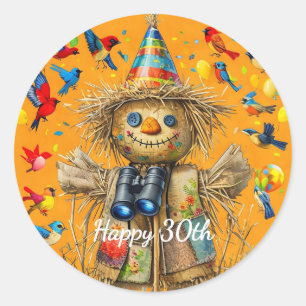 Scarecrow Birdwatcher Birthday Custom Design Classic Round Sticker