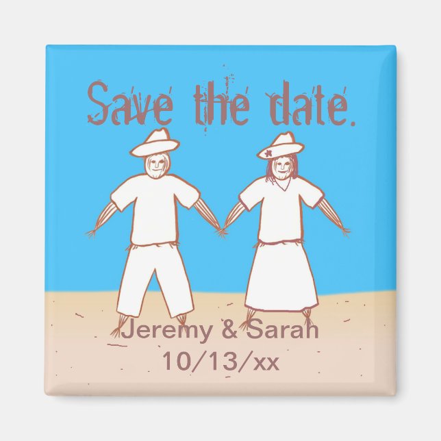 Scarecrow Couple Save the Date Wedding Magnets (Front)