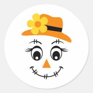 Scarecrow Face Cute Halloween Boys Girls Spooky Fa Classic Round Sticker
