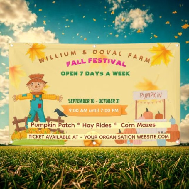 Scarecrow Fall Festival Harvest Market Banner  (Scarecrow Illustration Fall Festiva Community Editable Banner)