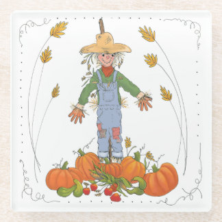 Scarecrow Fall Pumpkin Patch Fun Illustration Glass Coaster