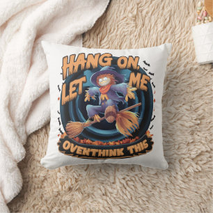 Scarecrow flying on a broom at night cushion