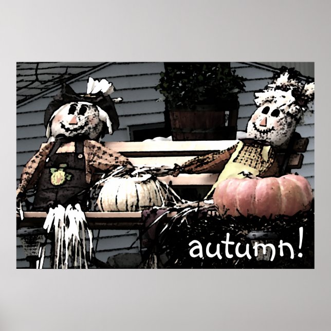 Scarecrow Friends Autumn Picture Poster (Front)