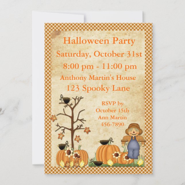 Scarecrow Halloween Party Invitation (Front)