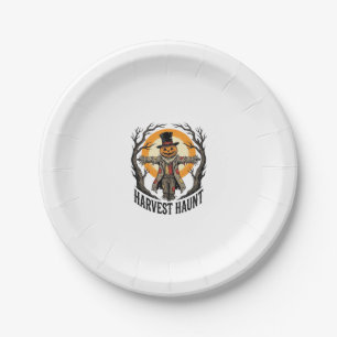 Scarecrow Halloween Shirt Vintage Engraving Harves Paper Plate