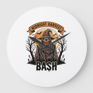 Scarecrow Halloween Shirt Vintage Engraving Party Large Clock