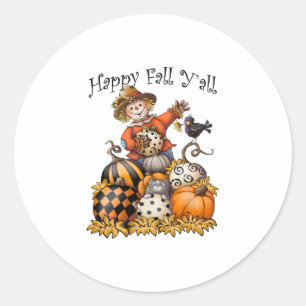 scarecrow happy fall y all pumpkin thanksgiving ha classic round sticker