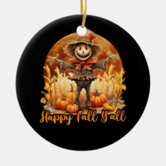 Scarecrow Happy Fall Y'all Pumpkin Thanksgiving Ha Ceramic Tree Decoration