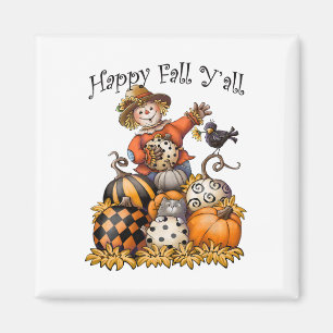 Scarecrow Happy Fall Y'all Pumpkin Thanksgiving Ha Magnet