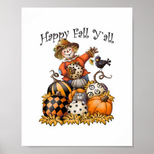 Scarecrow Happy Fall Y'all Pumpkin Thanksgiving Ha Poster