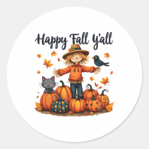 Scarecrow Happy Fall Y'all Thanksgiving Halloween Classic Round Sticker