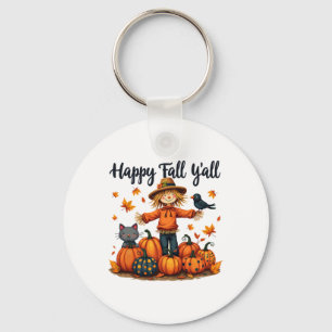 Scarecrow Happy Fall Y'all Thanksgiving Halloween Key Ring