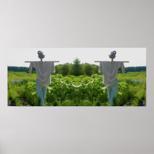 Scarecrow In Garden Field Mirror Abstract Poster