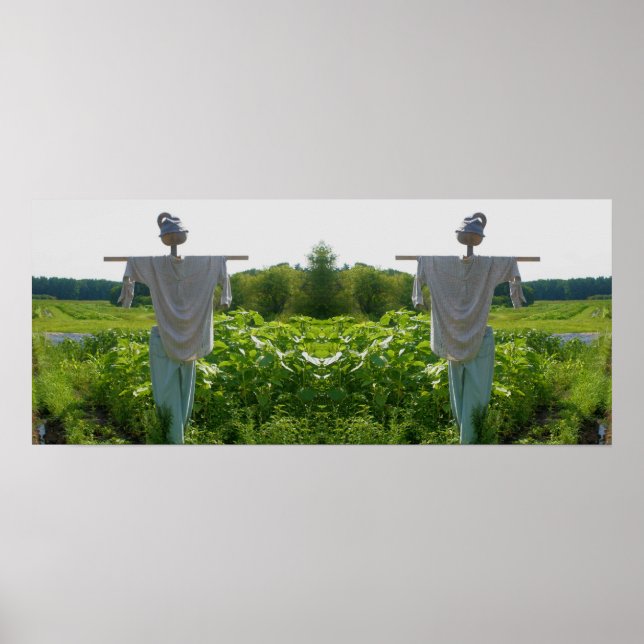 Scarecrow In Garden Field Mirror Abstract Poster (Front)