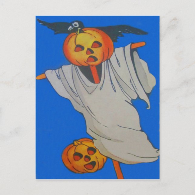 Scarecrow Jack O' Lantern Pumpkin Ghost Postcard (Front)