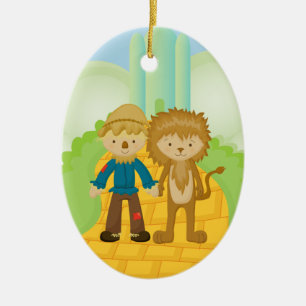Scarecrow & Lion on Yellow Brick Road Ornament