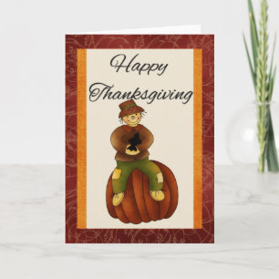 Scarecrow on Pumpkin Happy Thanksgiving Card