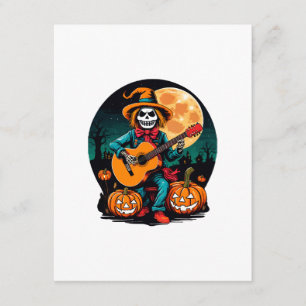 scarecrow plays guitar and celebrates halloween enclosure card