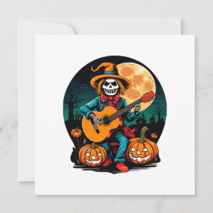 scarecrow plays guitar and celebrates halloween invitation