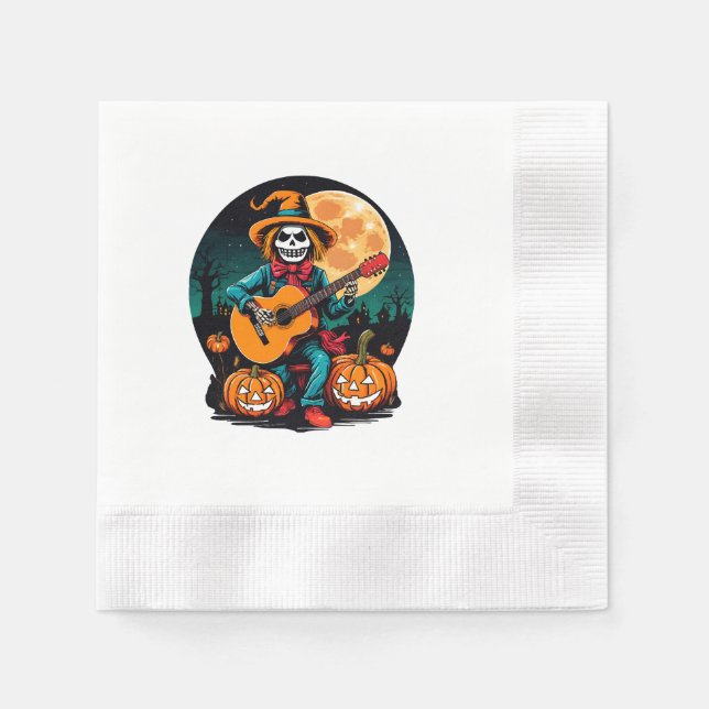scarecrow plays guitar and celebrates halloween napkin (Front)