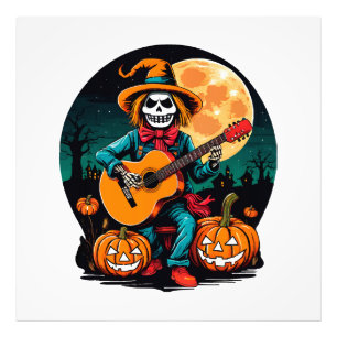 scarecrow plays guitar and celebrates halloween photo print