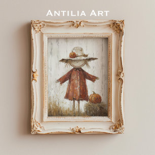 Scarecrow Portrait Painting Vintage Straw Man Poster