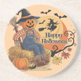 Scarecrow Pumpkin Halloween Rustic Vibes Art Coaster