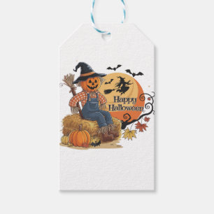 Scarecrow Pumpkin Halloween Rustic Vibes Art Gift Tags