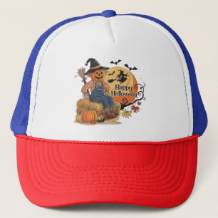 Scarecrow Pumpkin Halloween Rustic Vibes Art Trucker Hat