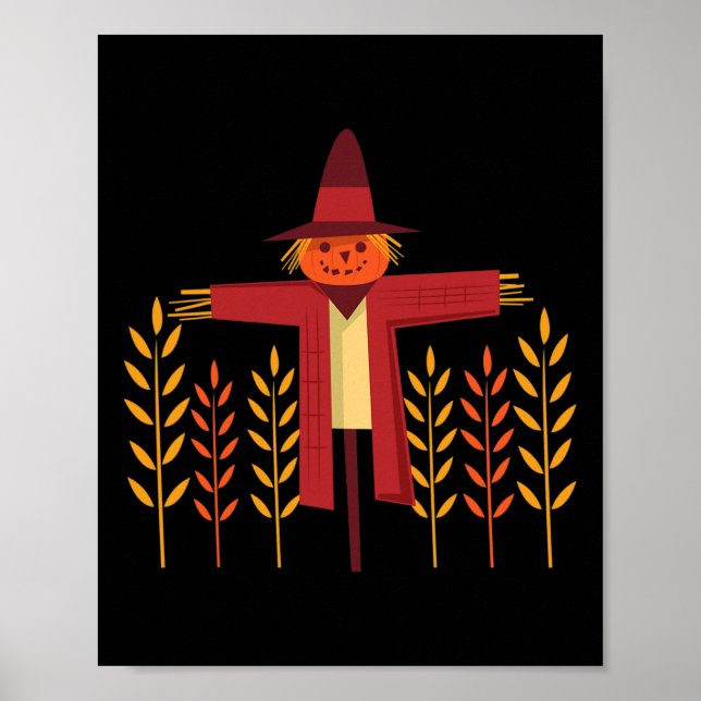 Scarecrow Pumpkin Head Wheat Field Autumn Fall  Poster (Front)